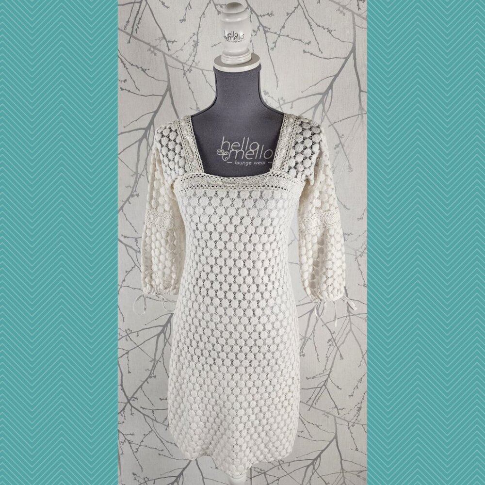 Solitaire White Ivory Eyelet Lace Overlay Dress